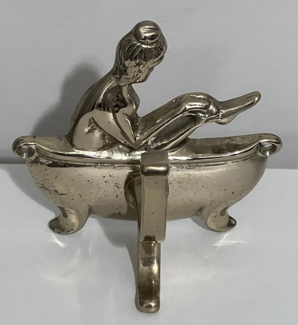 Vintage Woman Bathing in a Bathtub Wall Hook Towel/Robe Hanger Solid Brass